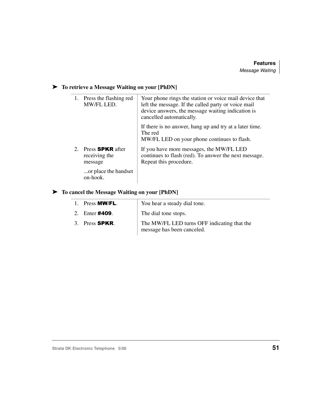 Toshiba Strata DK manual To retrieve a Message Waiting on your PhDN, To cancel the Message Waiting on your PhDN 