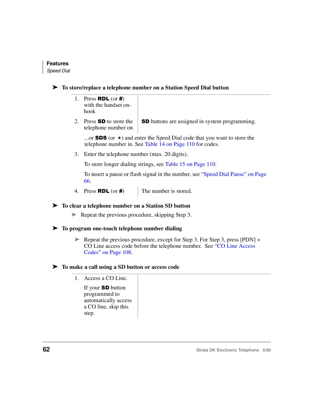 Toshiba Strata DK manual To clear a telephone number on a Station SD button, To program one-touch telephone number dialing 