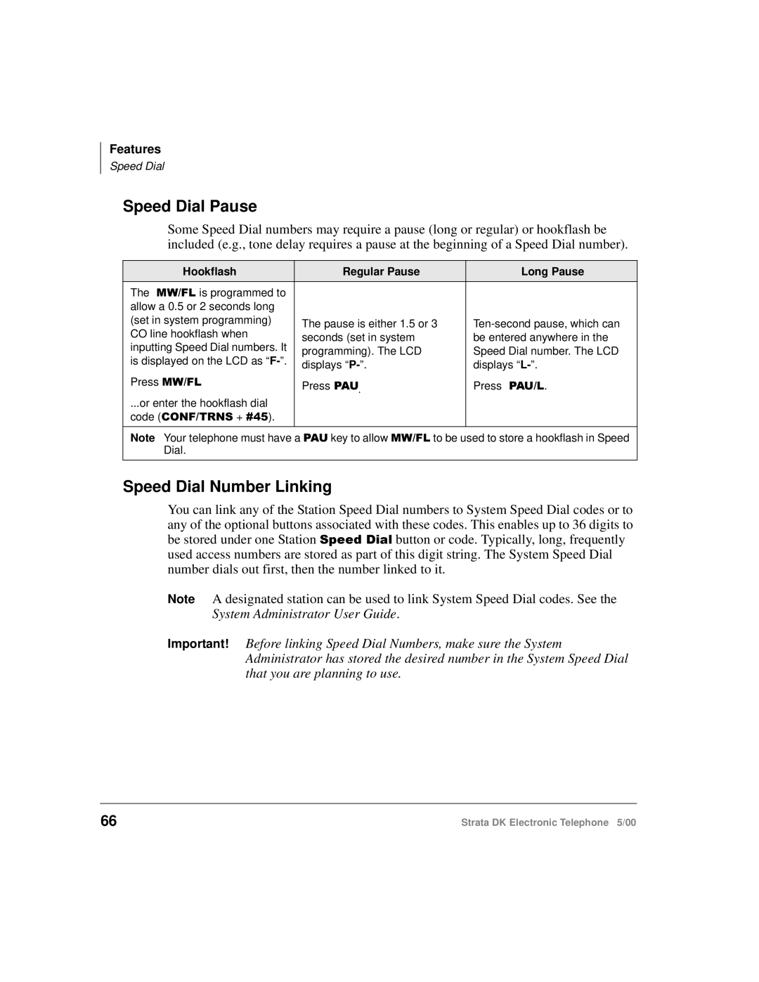 Toshiba Strata DK manual Speed Dial Pause, Speed Dial Number Linking 