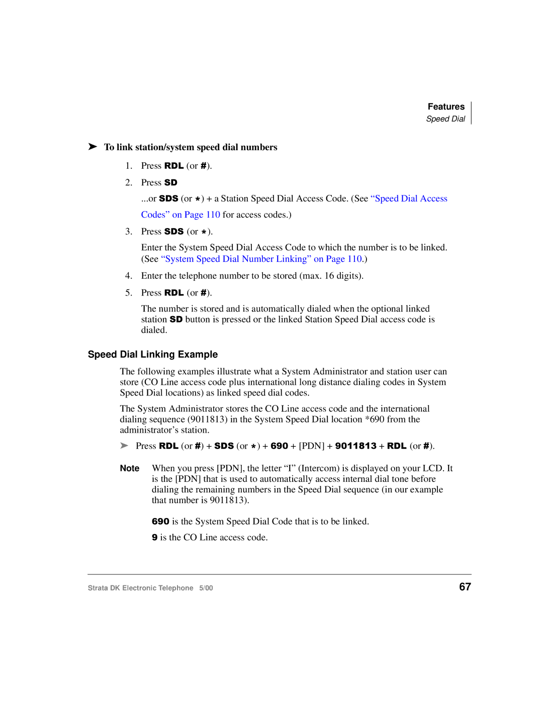 Toshiba Strata DK manual To link station/system speed dial numbers, Speed Dial Linking Example 