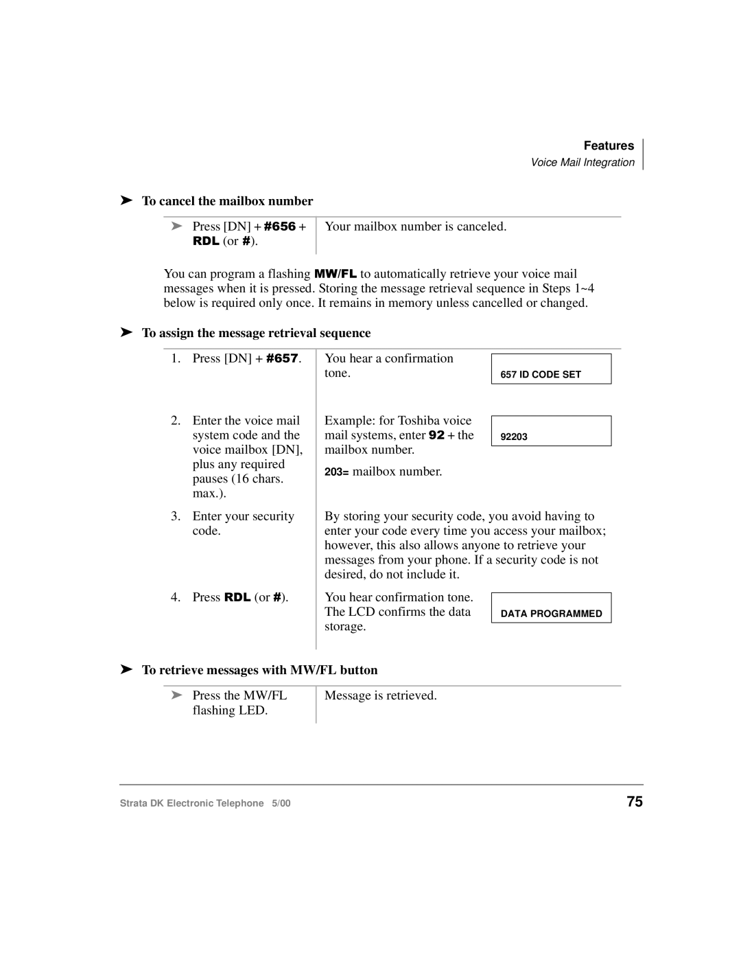 Toshiba Strata DK manual To cancel the mailbox number, To assign the message retrieval sequence 