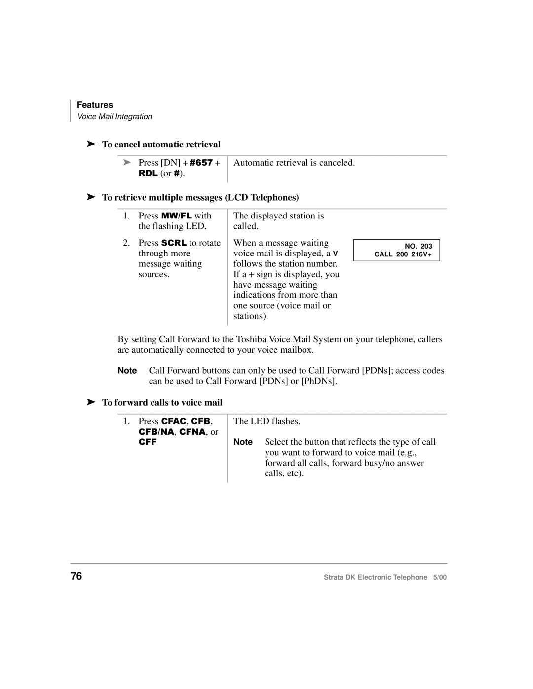 Toshiba Strata DK manual To cancel automatic retrieval, To retrieve multiple messages LCD Telephones 