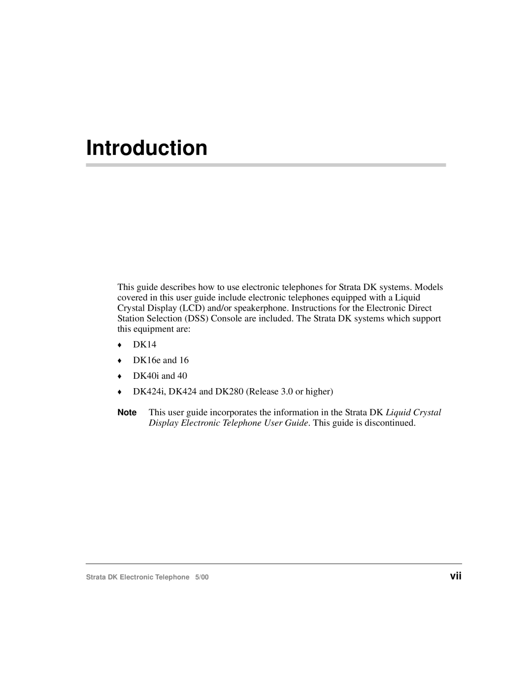 Toshiba Strata DK manual Introduction, Vii 