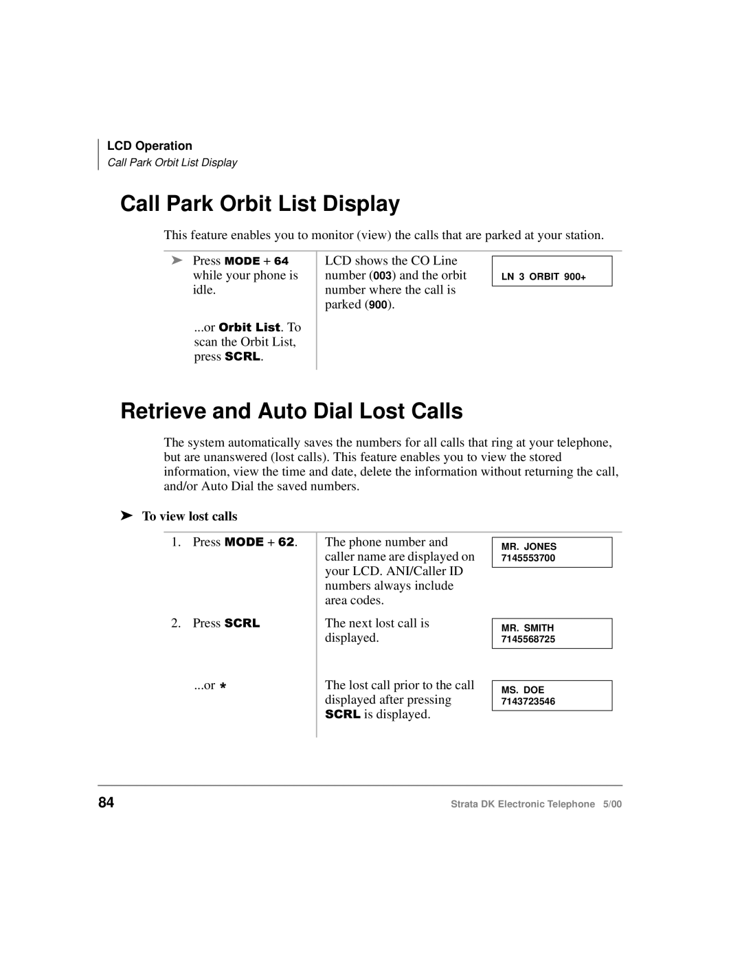 Toshiba Strata DK manual Call Park Orbit List Display, Retrieve and Auto Dial Lost Calls, To view lost calls 