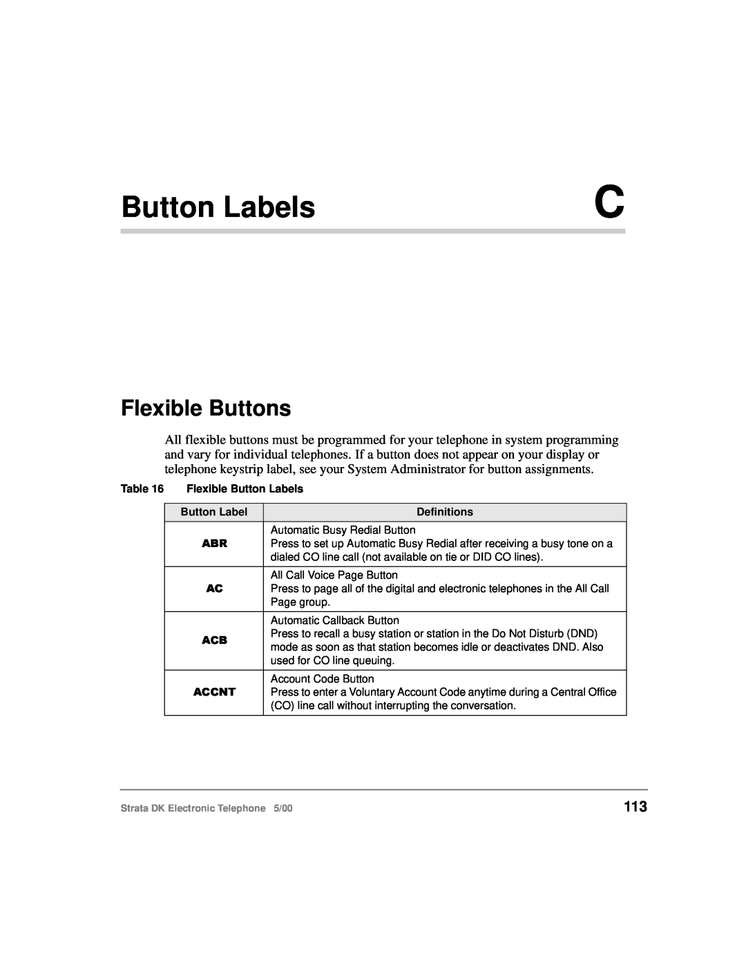 Toshiba Strata DK manual Button Labels, Flexible Buttons, $&&17 