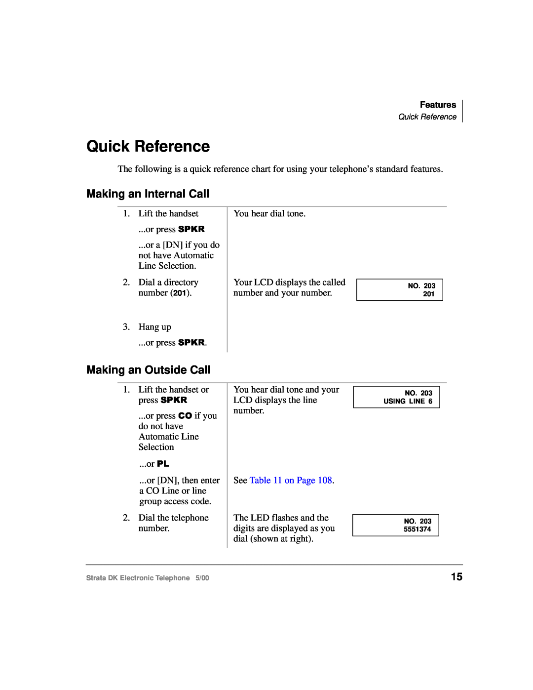 Toshiba Strata DK manual Quick Reference, Making an Internal Call, Making an Outside Call, See on Page 