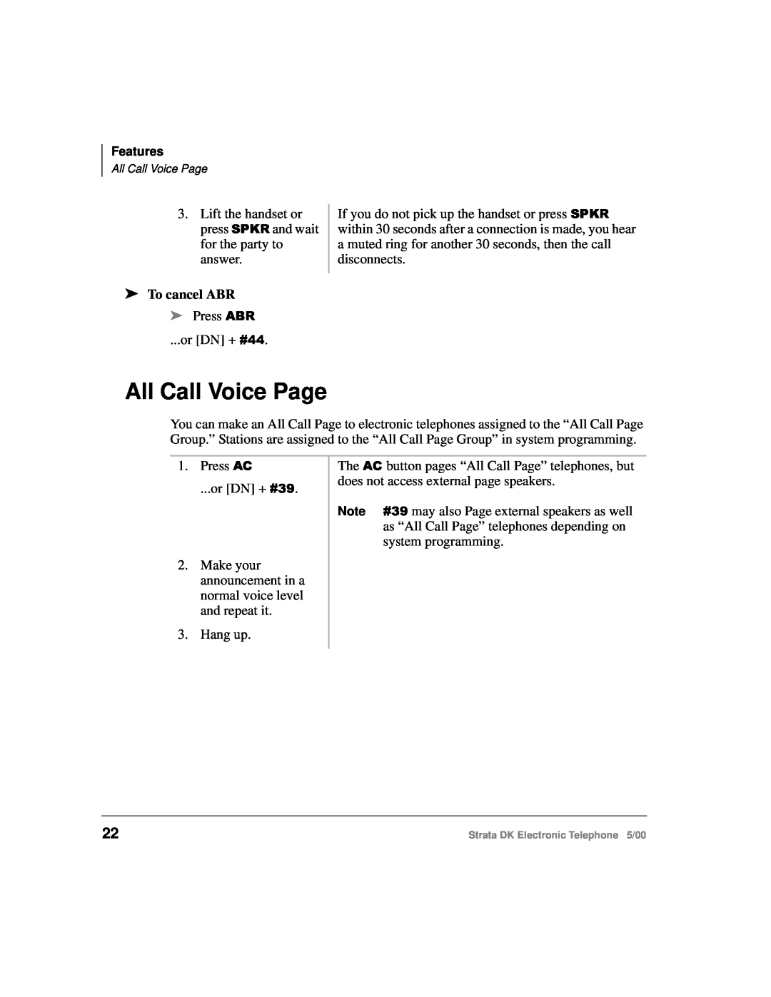 Toshiba Strata DK manual All Call Voice Page, To cancel ABR 