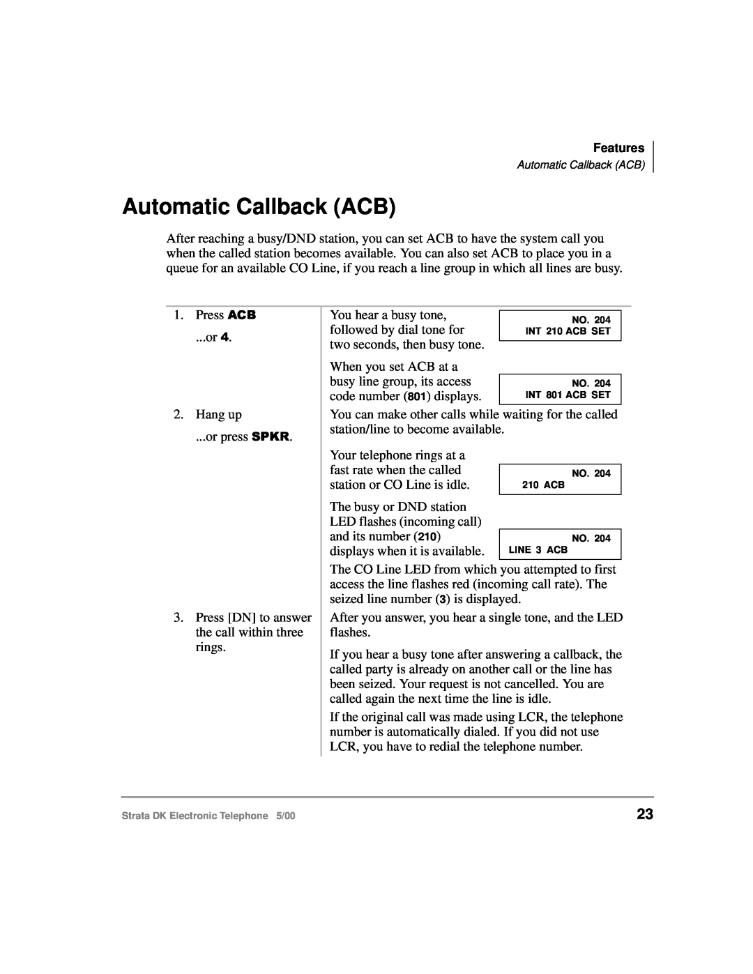 Toshiba Strata DK manual Automatic Callback ACB 