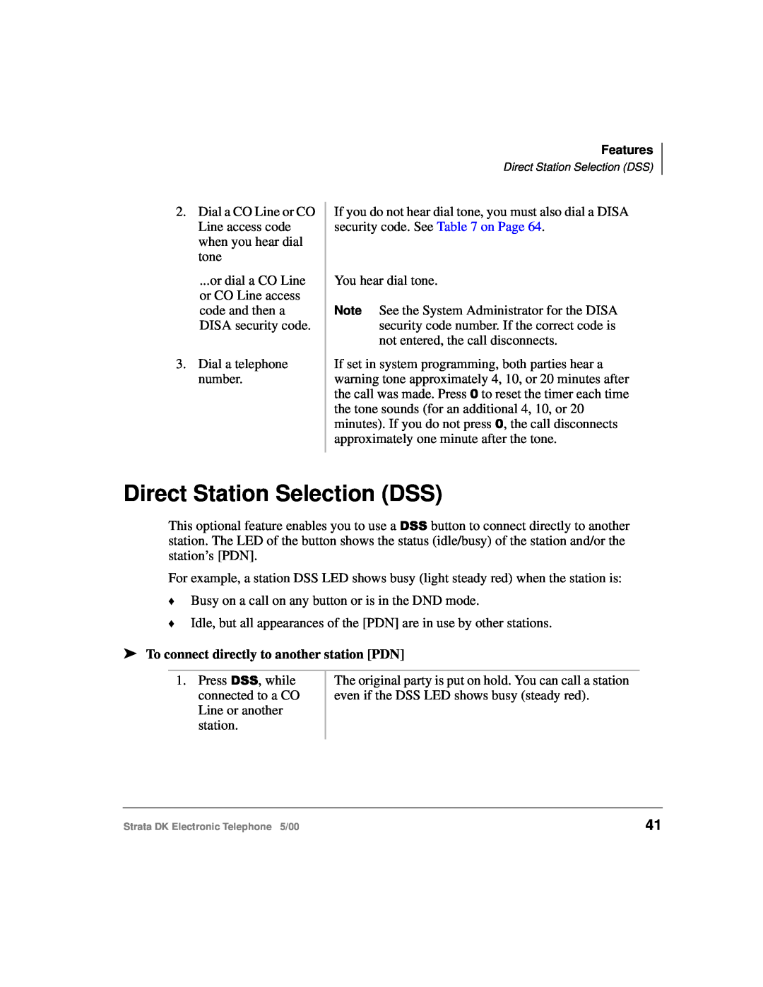 Toshiba Strata DK manual Direct Station Selection DSS, To connect directly to another station PDN 