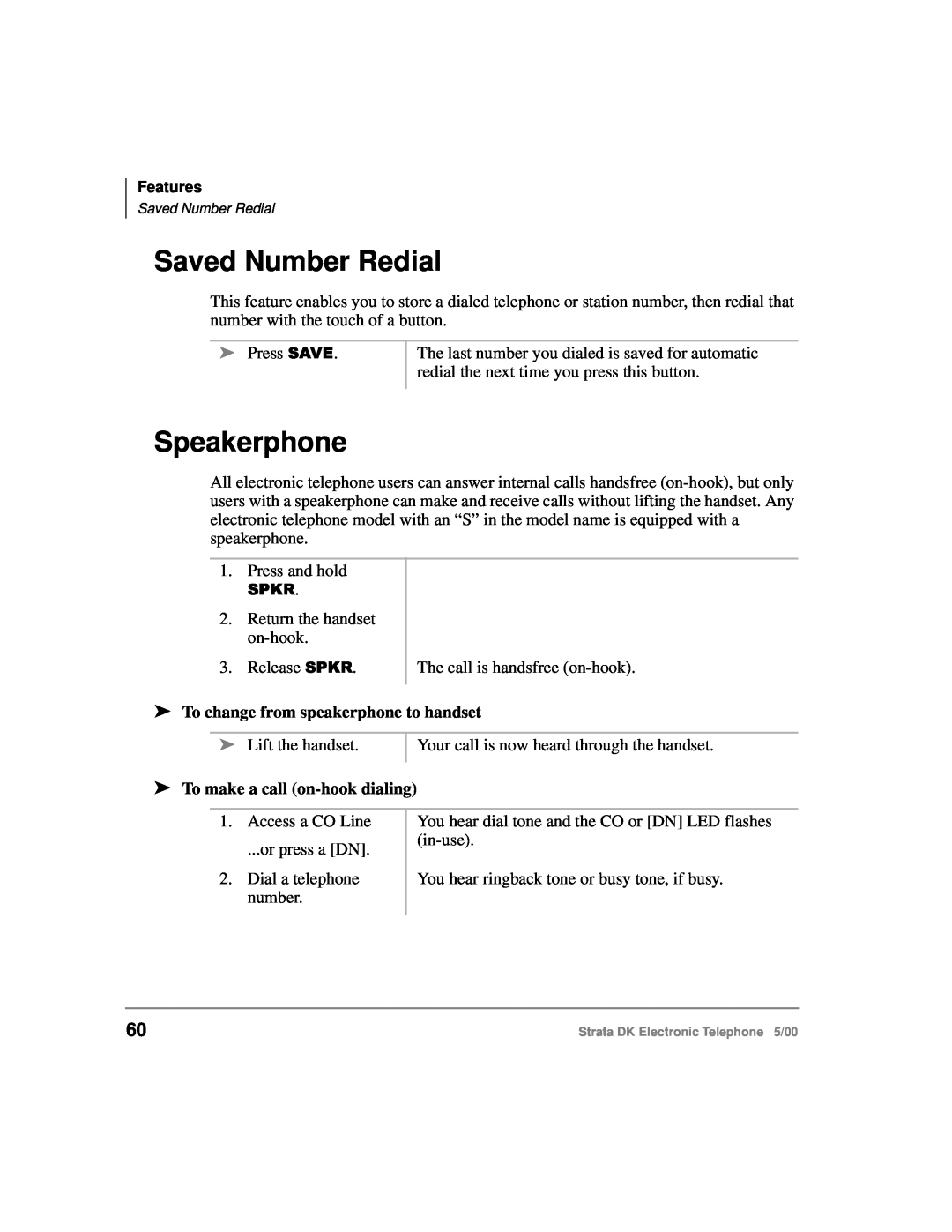 Toshiba Strata DK manual Saved Number Redial, Speakerphone, To change from speakerphone to handset 