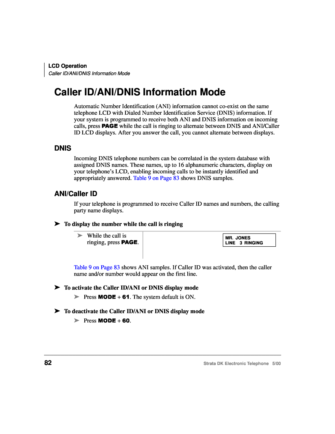 Toshiba Strata DK manual Caller ID/ANI/DNIS Information Mode, Dnis, ANI/Caller ID 