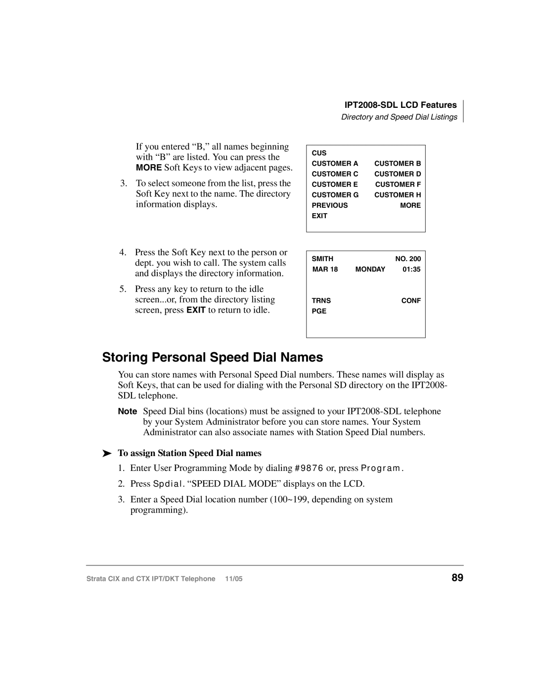 Toshiba Strata IPT, Strata DKT manual Storing Personal Speed Dial Names, To assign Station Speed Dial names 