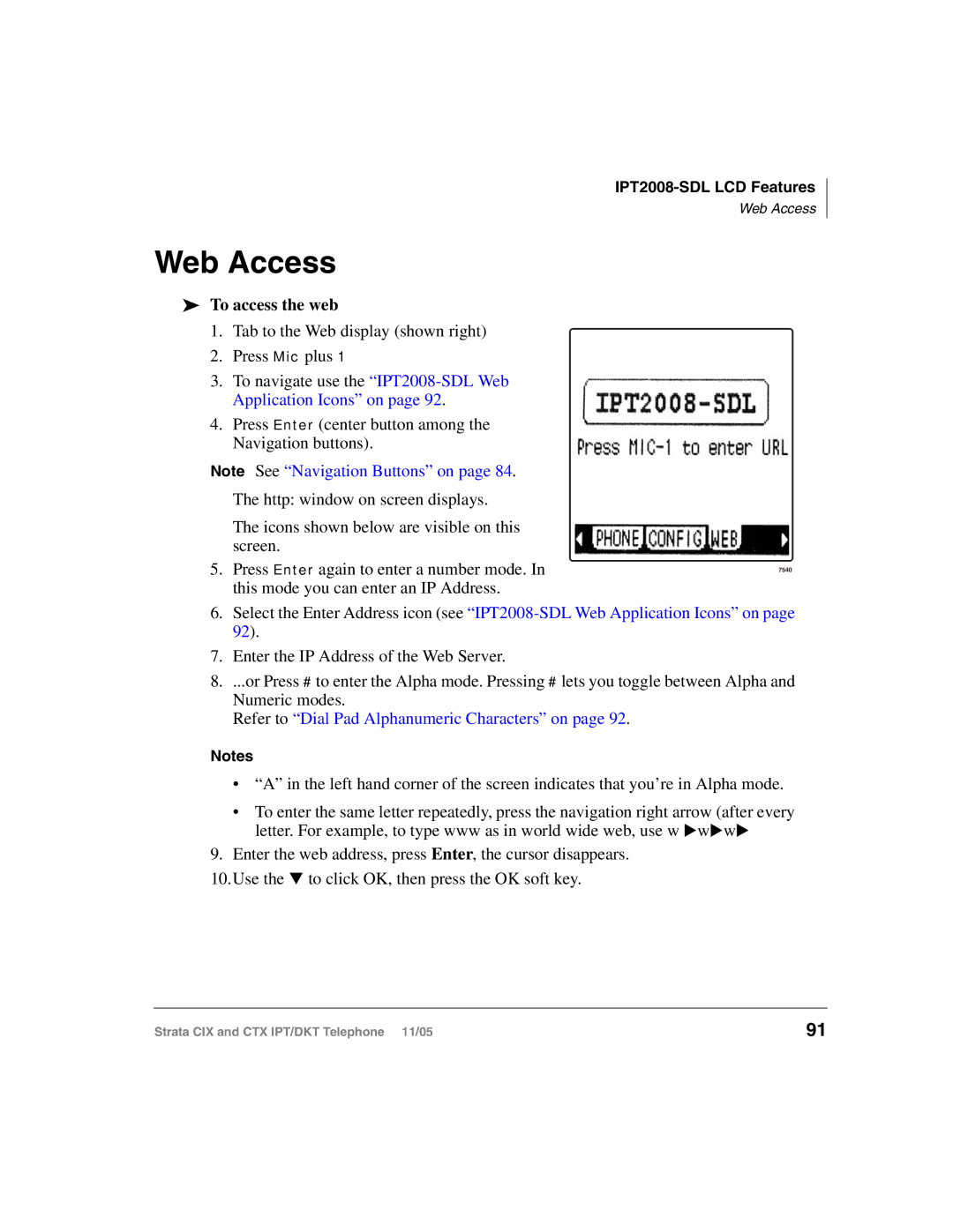 Toshiba Strata IPT, Strata DKT manual Web Access, To access the web 