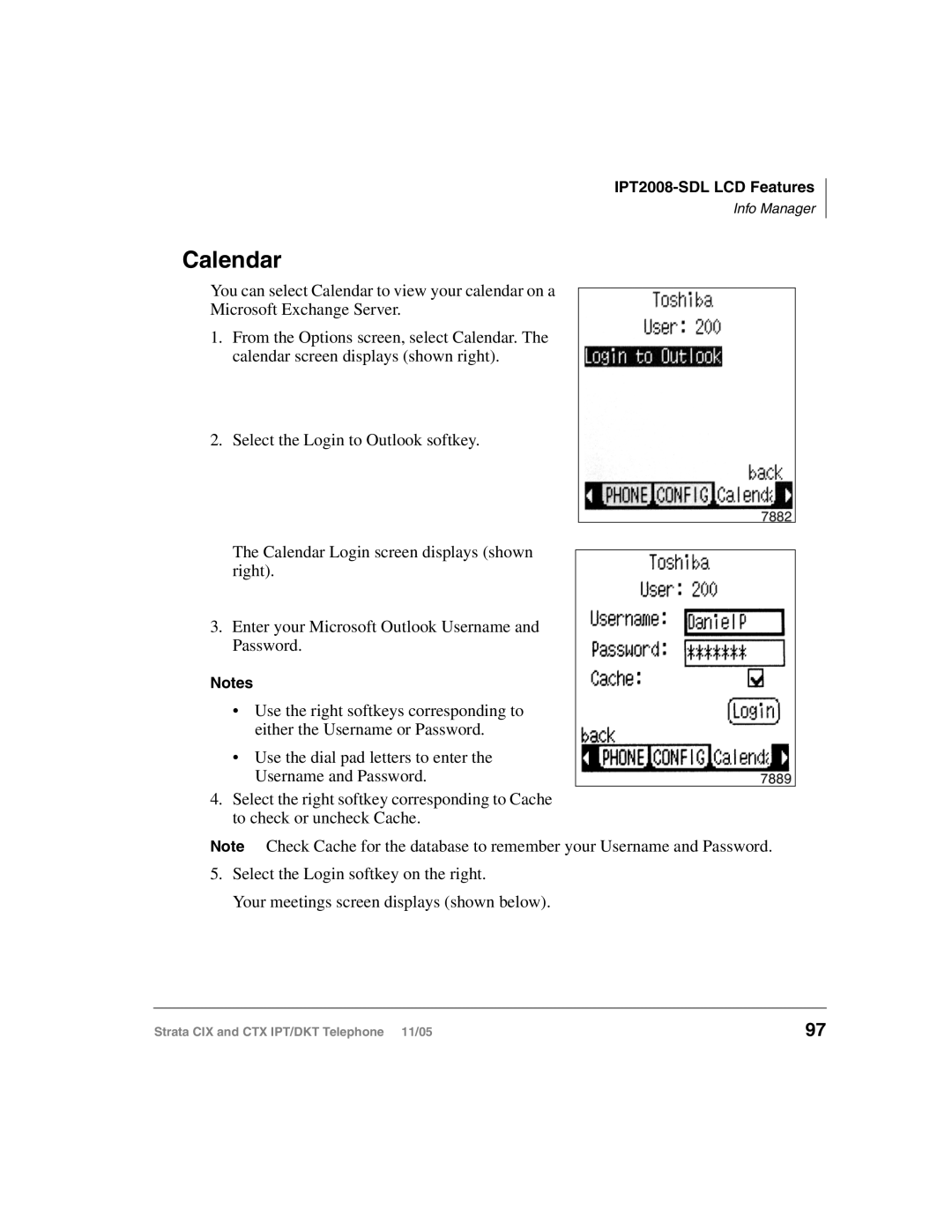 Toshiba Strata IPT, Strata DKT manual Calendar 