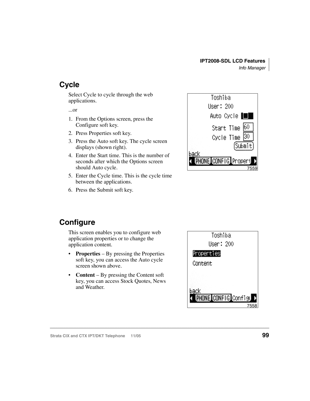 Toshiba Strata IPT, Strata DKT manual Cycle, Configure 