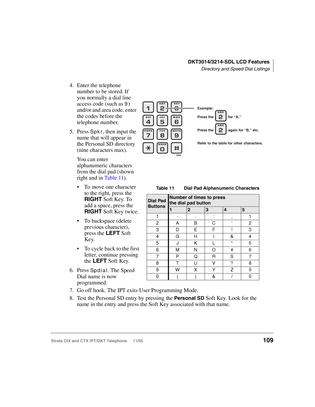 Toshiba Strata IPT, Strata DKT manual 109, Dial Pad Number of times to press Dial pad button Buttons 