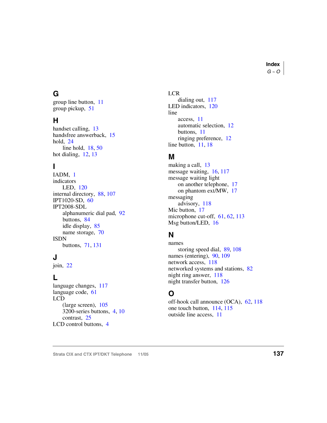 Toshiba Strata IPT, Strata DKT manual 137, Lcr 