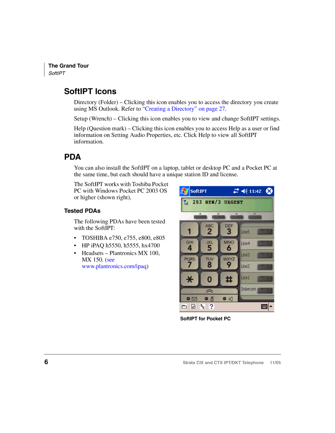 Toshiba Strata DKT, Strata IPT manual SoftIPT Icons, SoftIPT for Pocket PC 