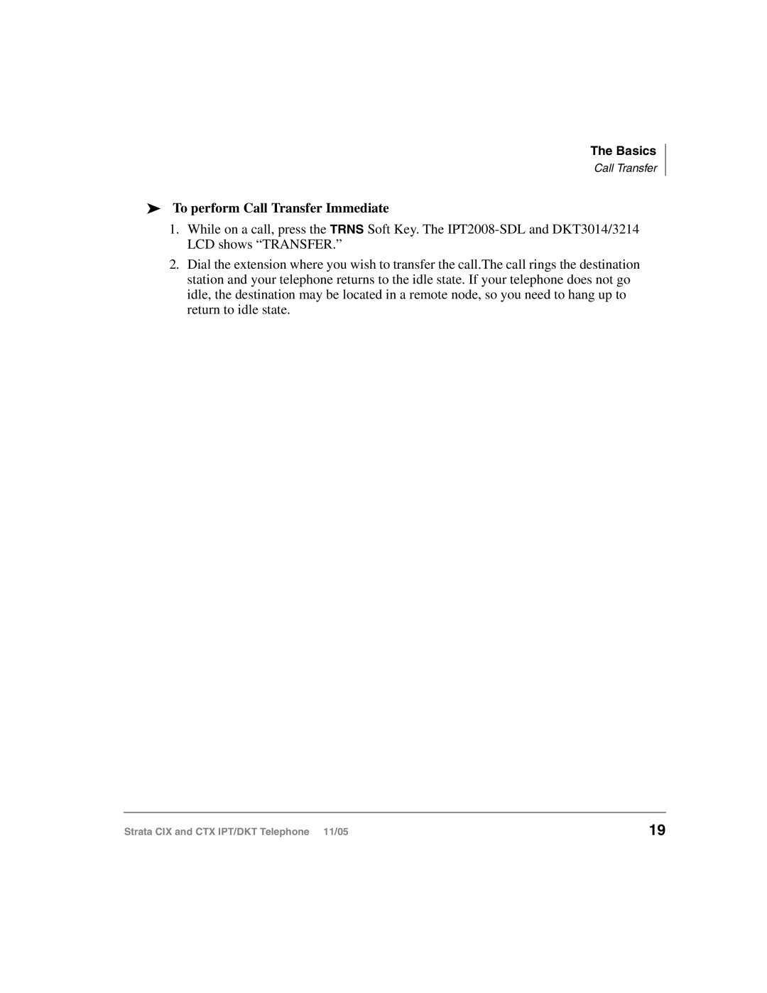 Toshiba Strata IPT, Strata DKT manual To perform Call Transfer Immediate 