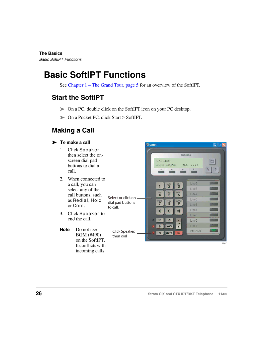 Toshiba Strata DKT, Strata IPT manual Basic SoftIPT Functions, Start the SoftIPT, Making a Call, To make a call 