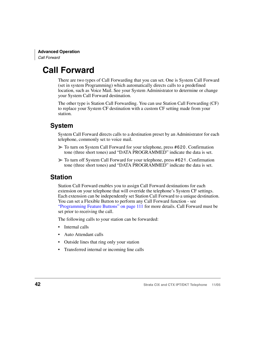 Toshiba Strata DKT, Strata IPT manual Call Forward, System, Station 