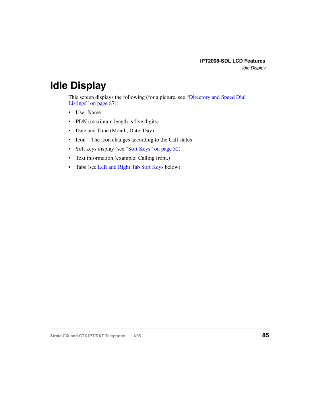 Toshiba Strata IPT, Strata DKT manual Idle Display 