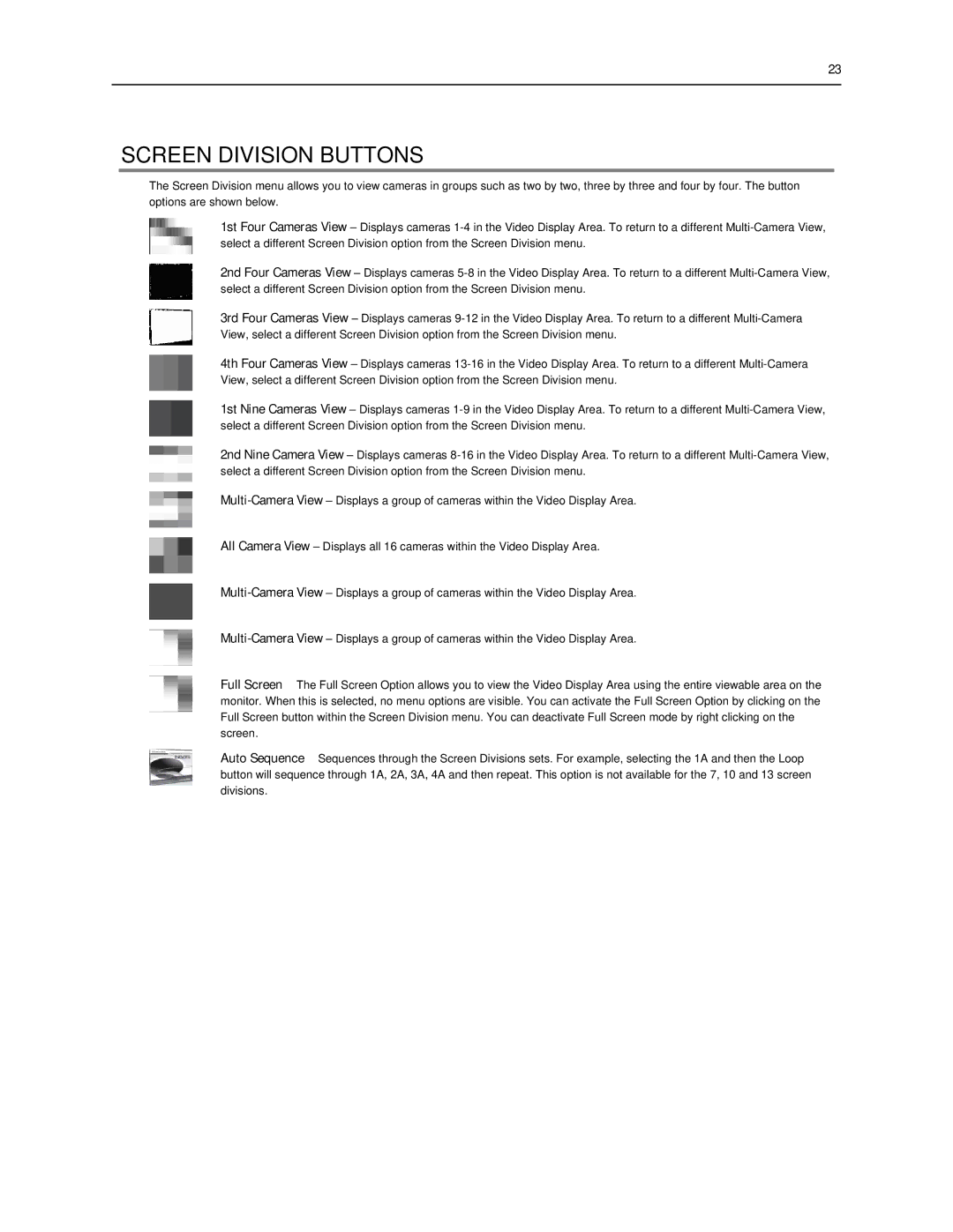 Toshiba SWIP-8, SWIP-32, SWIP-16 user manual Screen Division Buttons 