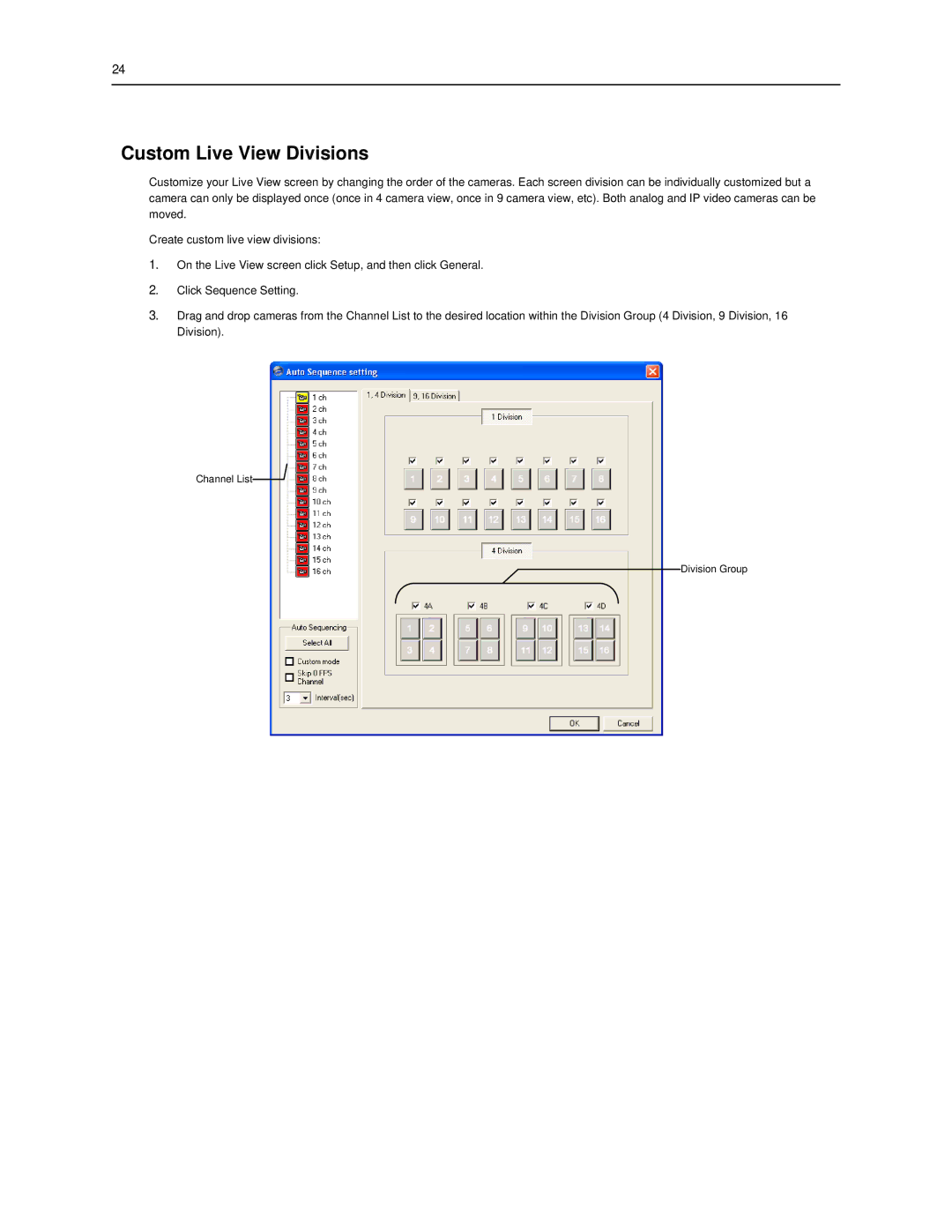 Toshiba SWIP-32, SWIP-16, SWIP-8 user manual Custom Live View Divisions 