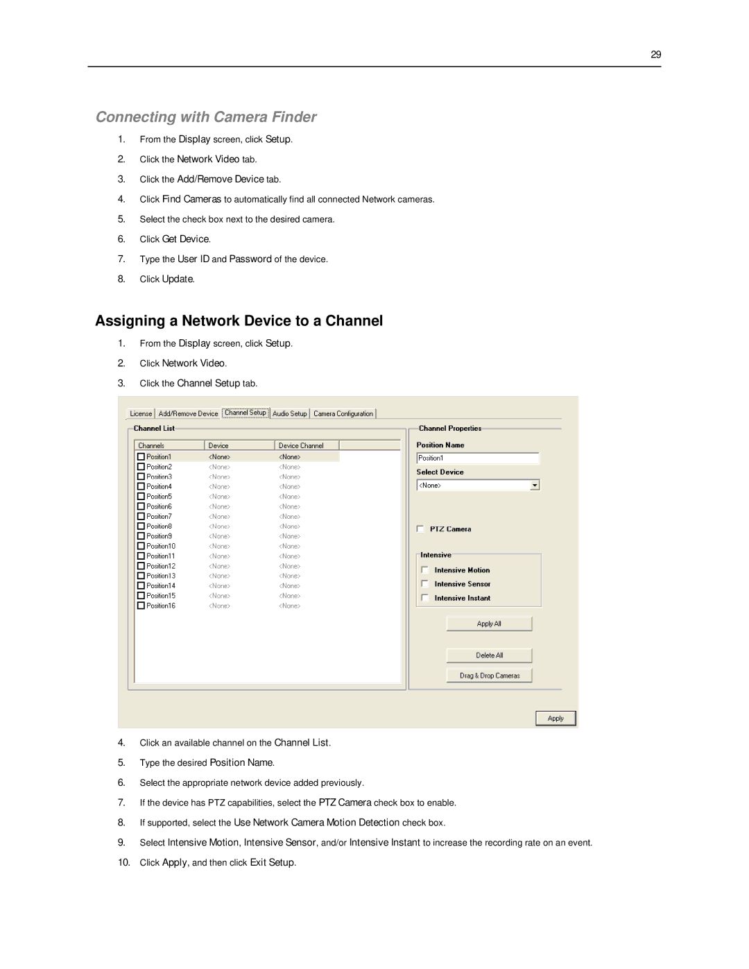 Toshiba SWIP-8, SWIP-32, SWIP-16 Connecting with Camera Finder, Assigning a Network Device to a Channel, Click Get Device 