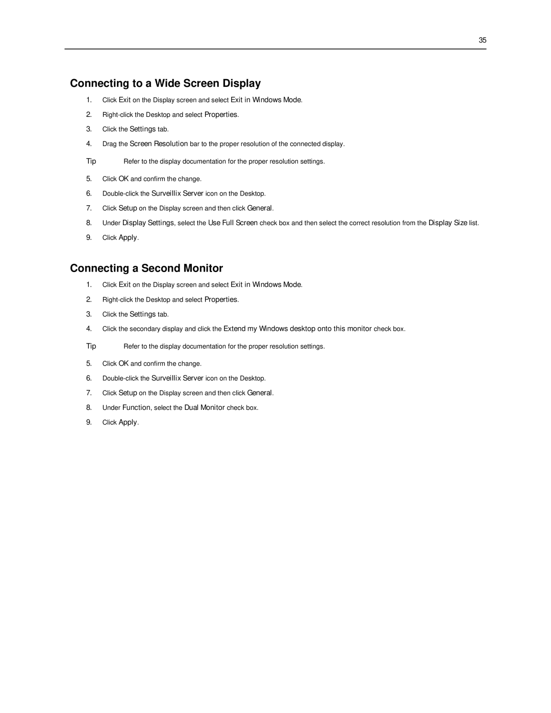 Toshiba SWIP-8, SWIP-32, SWIP-16 user manual Connecting to a Wide Screen Display, Connecting a Second Monitor 