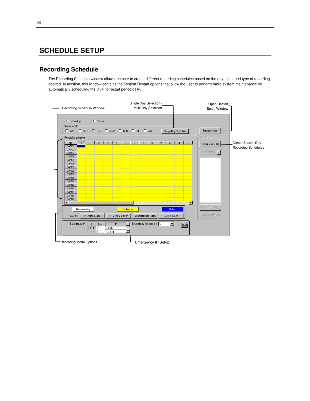 Toshiba SWIP-8, SWIP-32, SWIP-16 user manual Schedule Setup, Recording Schedule 