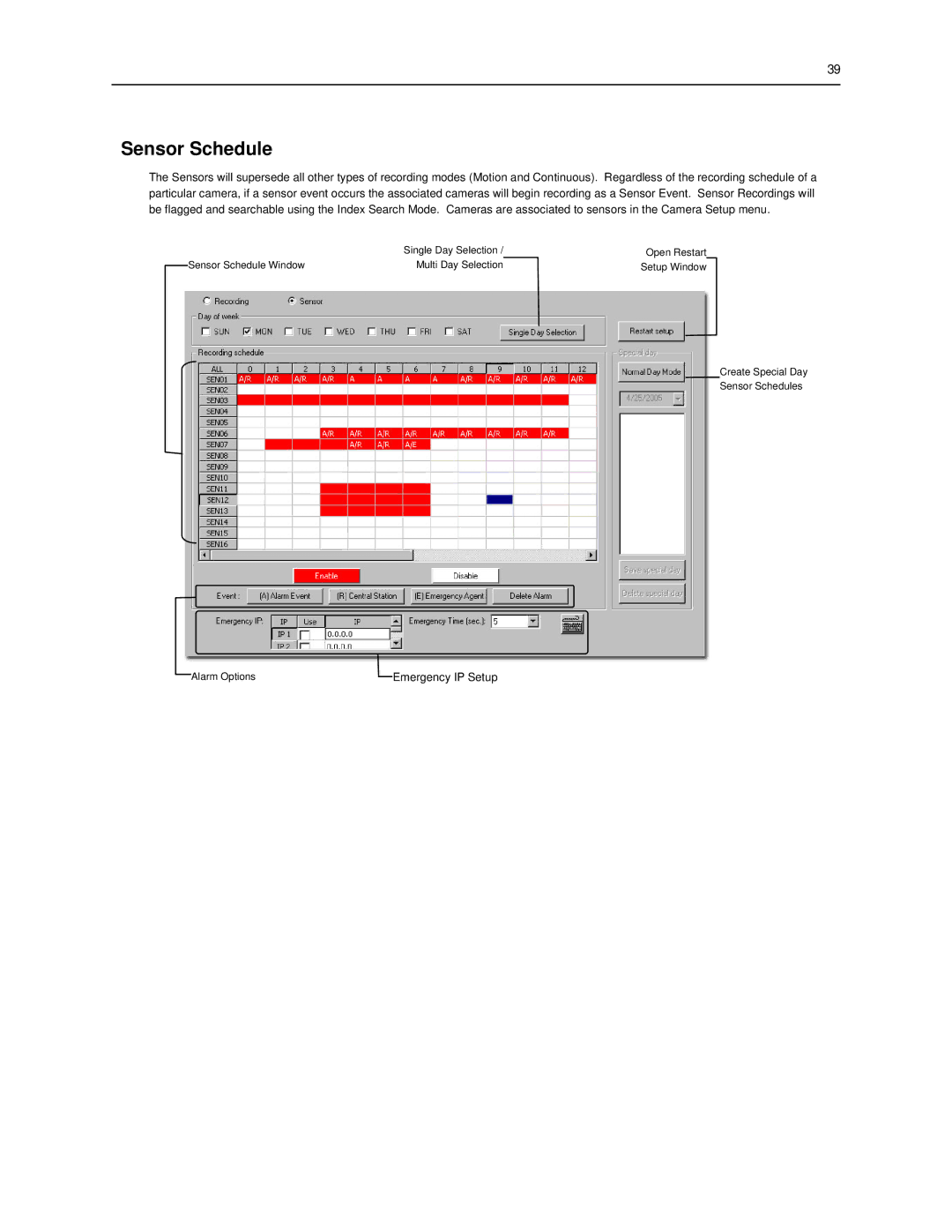 Toshiba SWIP-32, SWIP-16, SWIP-8 user manual Sensor Schedule 