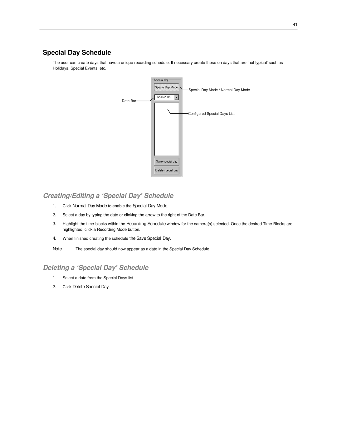 Toshiba SWIP-8, SWIP-32 Special Day Schedule, Creating/Editing a ‘Special Day’ Schedule, Deleting a ‘Special Day’ Schedule 