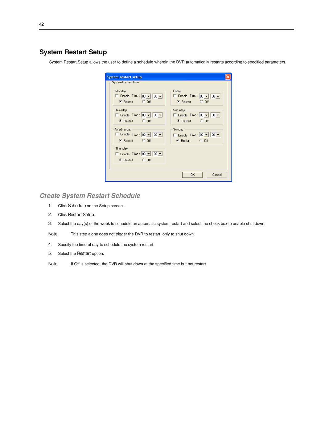 Toshiba SWIP-32, SWIP-16, SWIP-8 user manual System Restart Setup, Create System Restart Schedule, Click Restart Setup 