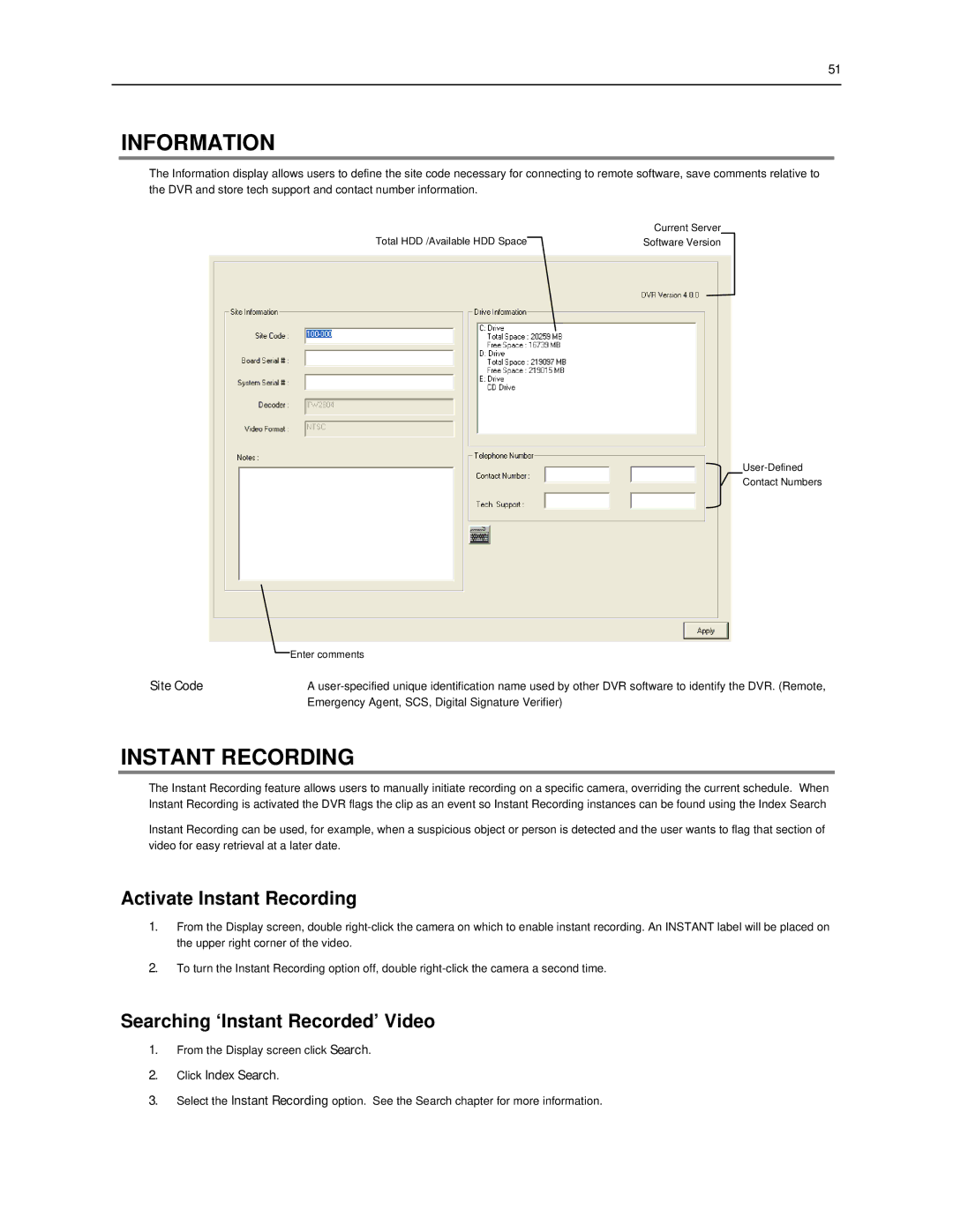 Toshiba SWIP-32, SWIP-16, SWIP-8 user manual Information, Activate Instant Recording, Searching ‘Instant Recorded’ Video 