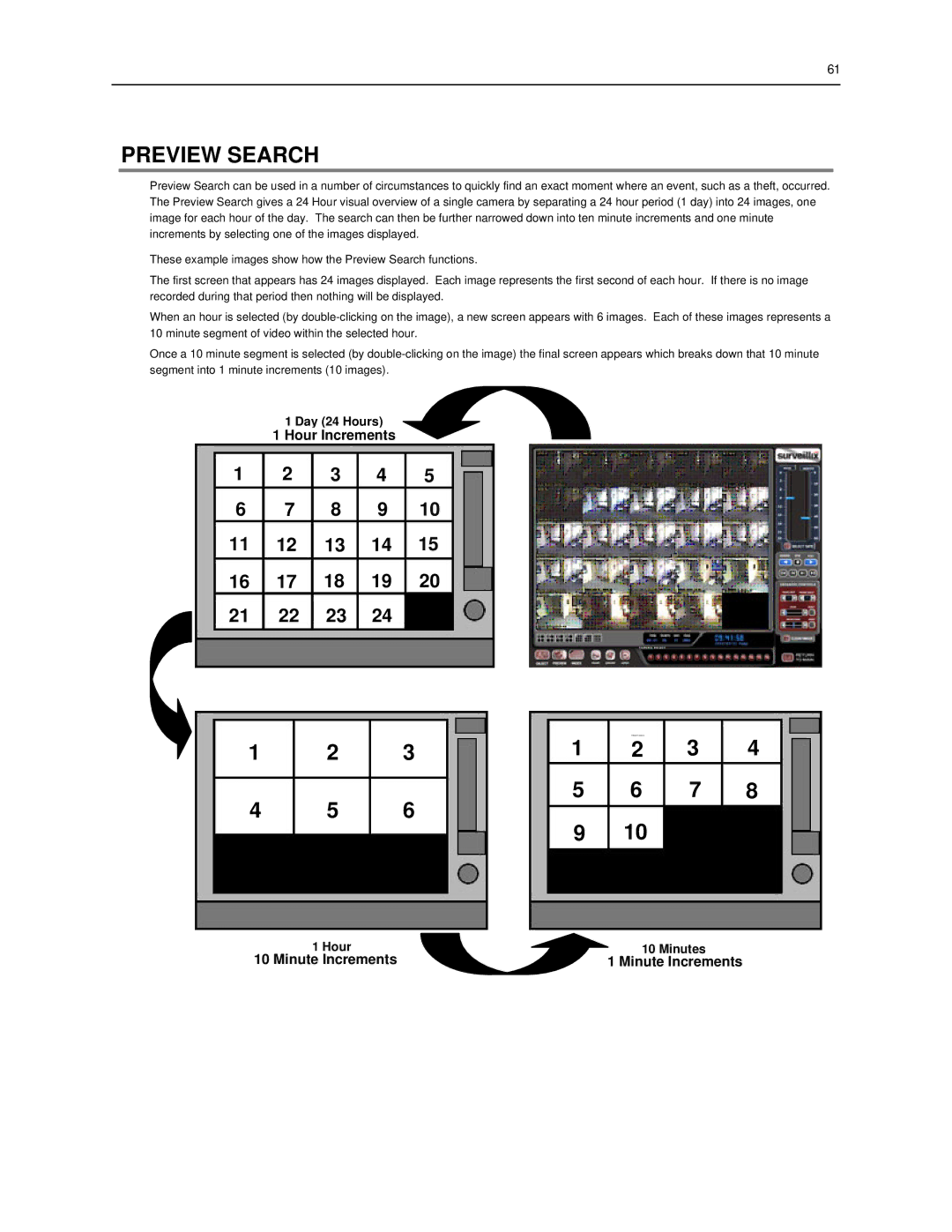 Toshiba SWIP-16, SWIP-32, SWIP-8 user manual Preview Search, Hour Increments, Minute Increments 