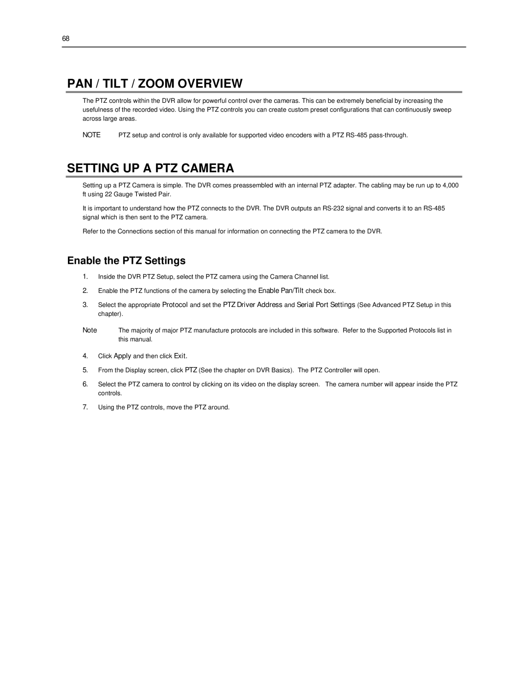 Toshiba SWIP-8, SWIP-32, SWIP-16 user manual PAN / Tilt / Zoom Overview, Setting UP a PTZ Camera, Enable the PTZ Settings 