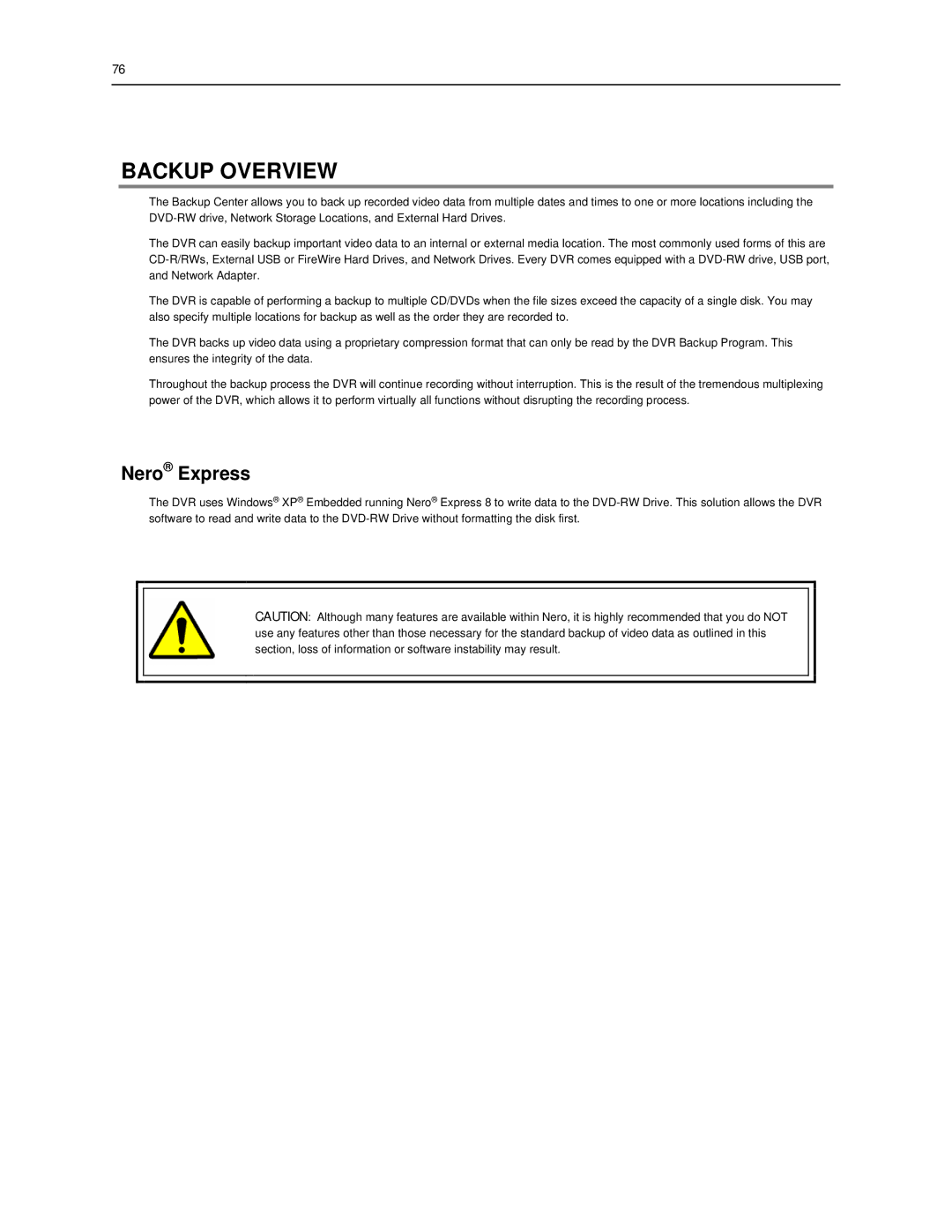 Toshiba SWIP-16, SWIP-32, SWIP-8 user manual Backup Overview, Nero Express 