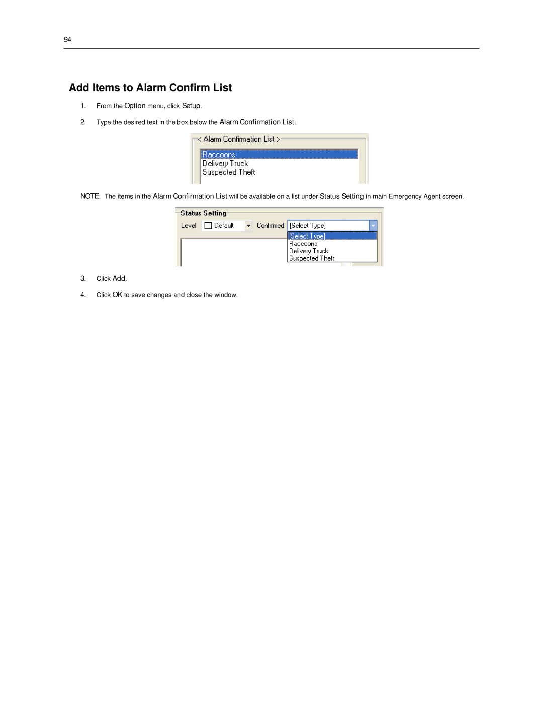 Toshiba SWIP-16, SWIP-32, SWIP-8 user manual Add Items to Alarm Confirm List 