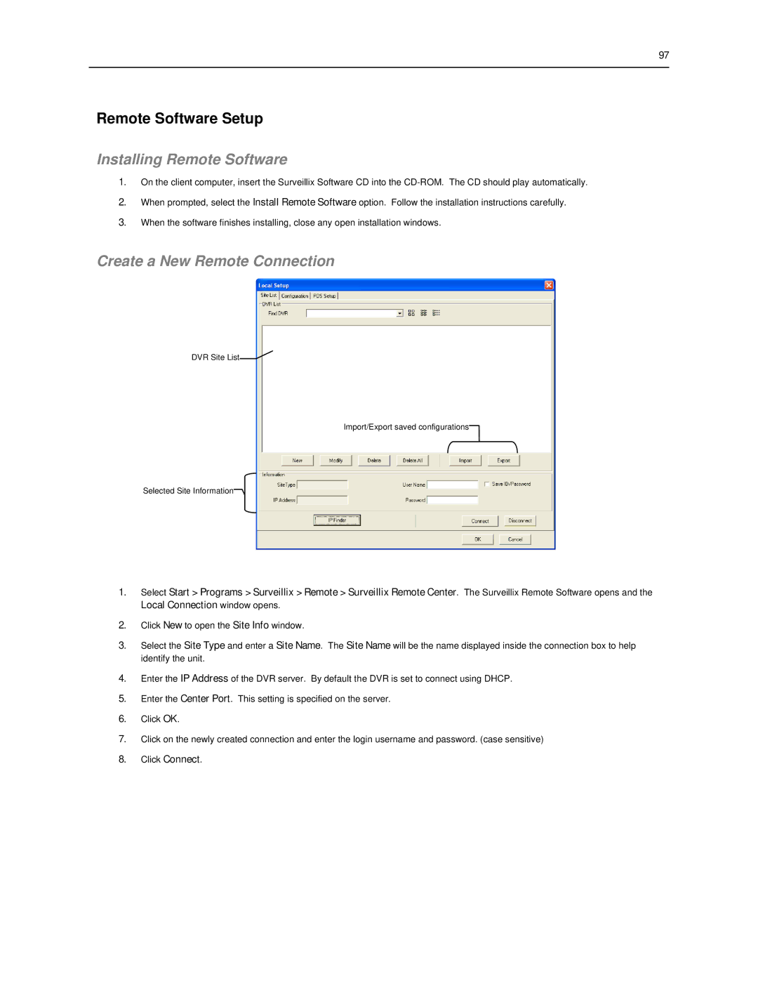 Toshiba SWIP-16, SWIP-32, SWIP-8 Remote Software Setup, Installing Remote Software, Create a New Remote Connection 