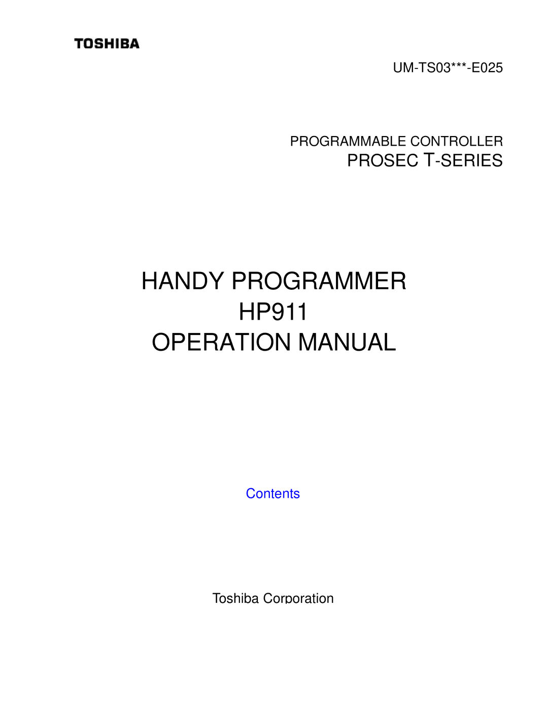 Toshiba T-Series operation manual Handy Programmer 