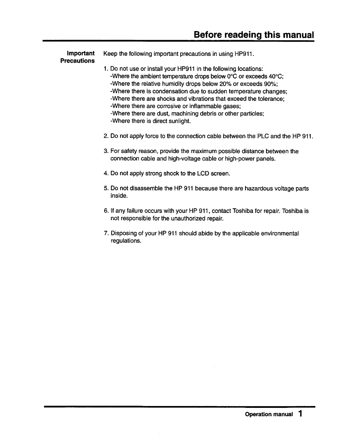 Toshiba T-Series operation manual 