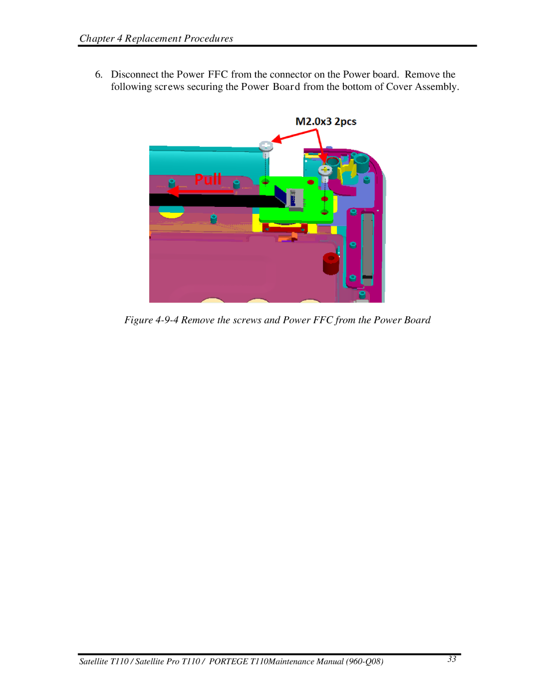 Toshiba ProT1!0, T110 manual Remove the screws and Power FFC from the Power Board 