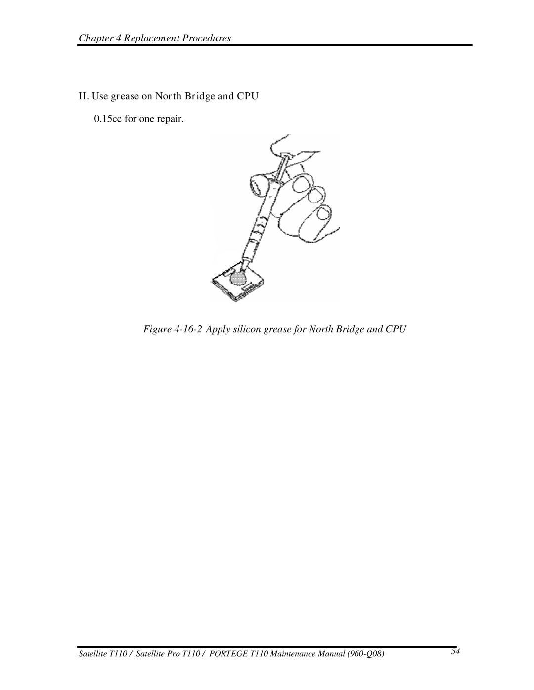 Toshiba T110, ProT1!0 manual II. Use grease on North Bridge and CPU 0.15cc for one repair 