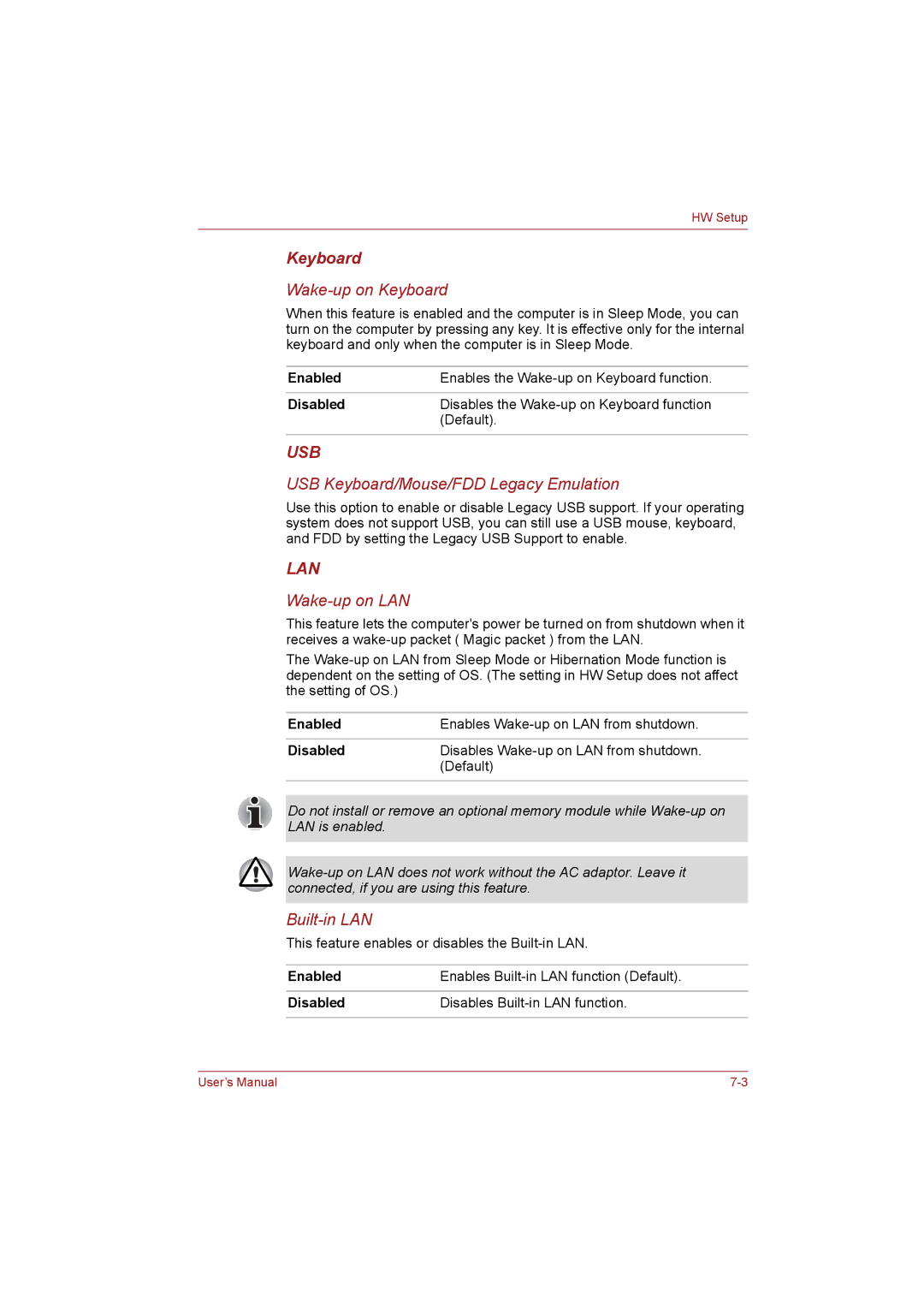 Toshiba T110 user manual Enabled, Disabled 