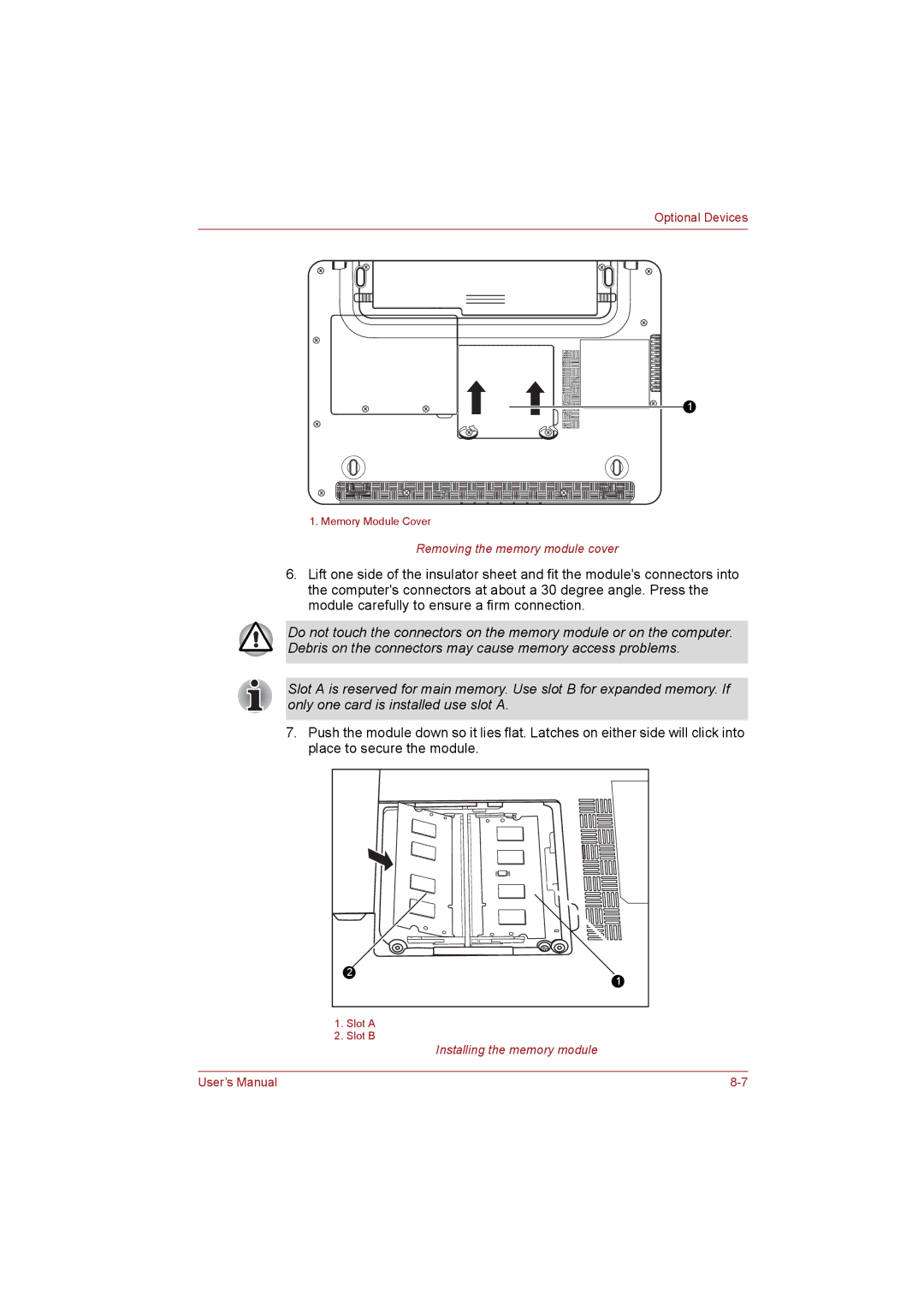 Toshiba T110 user manual Removing the memory module cover 