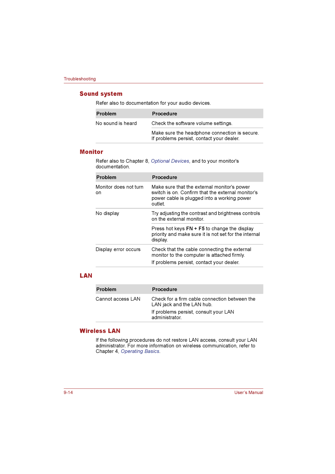 Toshiba T110 user manual Sound system, Monitor 