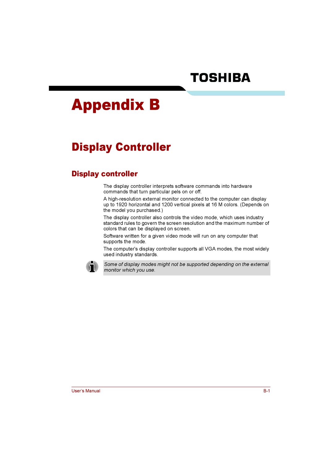 Toshiba T110 user manual Display Controller, Display controller 