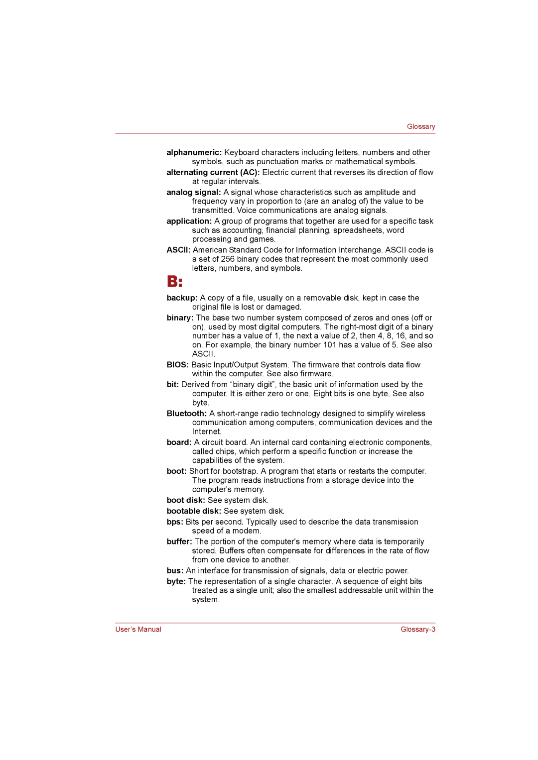 Toshiba T110 user manual Ascii 