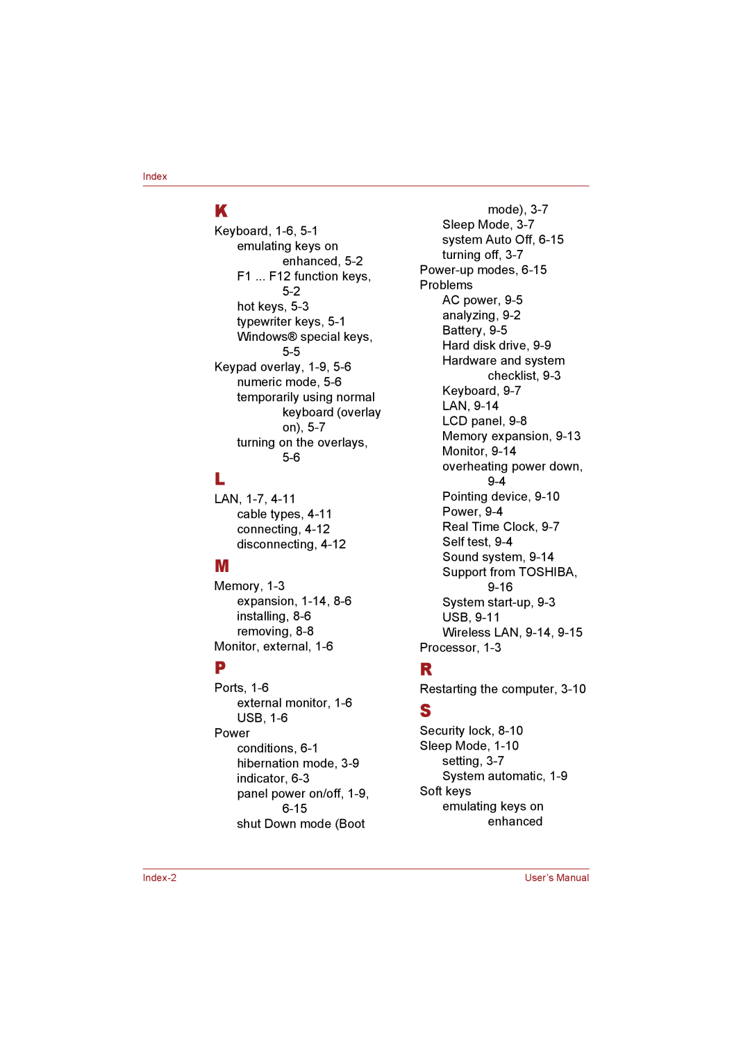 Toshiba T110 user manual Index 